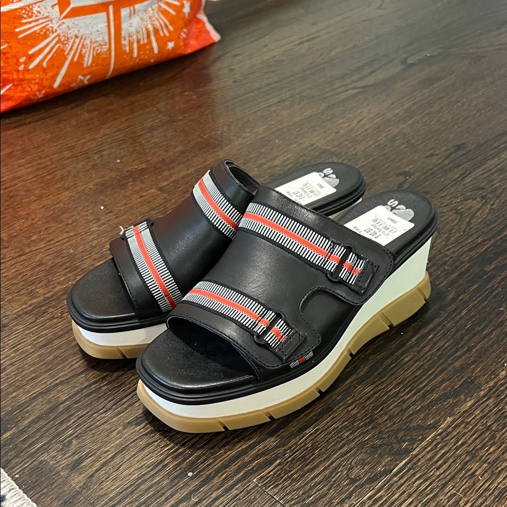 Sorel Black and Red Platform Sandals
